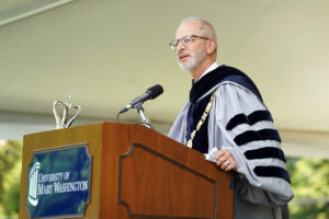 UMW President Troy Paino told 2020 grads: "Today’s Commencement is a true celebration of the reward of overcoming extraordinary challenges." Photo by Suzanne Carr Rossi.