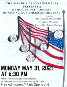 Flyer for Memorial Day concert on May 31 at 6:30 p.m. at Fred Nats park.