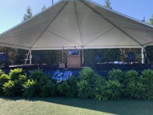 The Commencement stage was adorned with ferns and hydrangeas.