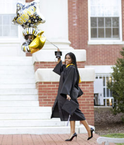 Class of 2021 graduate Makayla Ferrell was among the 1,181 UMW graduates who participated in Commencement last week after completing their final year of college in a global pandemic. Photo by Melissa Waller Photography. 