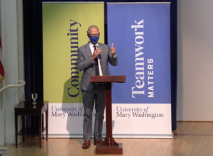 UMW President Troy Paino spoke of the University's ongoing efforts to refine and reinforce the Matter brand during the recent All-University address.