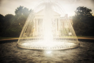 The Palmieri Fountain, centered amid Mary Washington's three oldest buildings - Willard, Monroe and Virginia - also received a makeover, including updated plumbing and light assemblies. Photo by Tom Rothenberg.