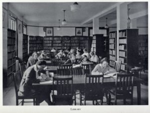 Students complete coursework in Virginia Hall in 1932. The space, originally designed as a parlor for gatherings, served for a while as the college library. Feedback sessions during the planning stages for the hall's 14-month renovation showed student interest in preserving the parlor's essence. Photo courtesy of UMW Special Collections and University Archives.