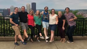 Wonderlin (third from left) with her current improv troupe, which performed outdoors during the pandemic.