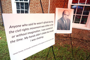 A picture of Dr. James Farmer was displayed alongside a quote from the late Mary Washington history professor and giant of the civil rights movement. Photo by Suzanne Carr Rossi.