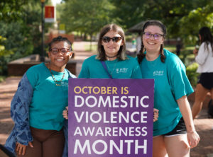 With the renewed grant, Miller hopes to grow the TEAL Peer Educator program. TEAL educators (left to right) Maya Jenkins, Kayla Botto and Grace Bonaccorsy have undergone certified training to provide confidential, peer-to-peer support to survivors of sexual assault. Photo by Suzanne Carr Rossi.