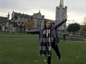 Repko poses in front of St. Patrick's Cathedral in Dublin, Ireland. The University of Mary Washington alumna, who spent a year abroad as an undergrad before returning to Bilbao, Spain, to pursue a master's degree, jokes that she's seen more of Europe than of the U.S.