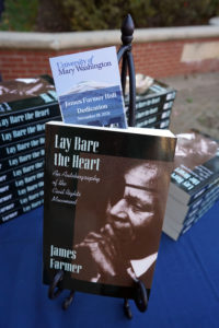 Copies of Dr. Farmer's 1985 autobiography, "Lay Bare the Heart," were available outside James Farmer Hall. Photo by Suzanne Carr Rossi.
