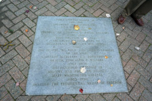 Outside of James Farmer Hall is a plaque on Campus Walk listing Dr. Farmer's many accomplishments, including the years he spent teaching at Mary Washington. Photo by Suzanne Carr Rossi.