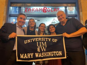 Left to right, Center for International Education Director Jose Sainz, who traveled to Bilbao last month, joins Repko, and Liliana Ramirez and Kymberly Laver (also UMW students studying abroad in Bilbao), and Sainz' longtime friend Jon De Miguel.