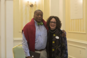 UMW Board of Visitors Rector Heather Crislip poses for a photo with Rucker. Photo by Karen Pearlman.