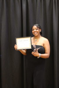 Senior Brianna "Breezy" Reaves won the Grace Mann Launch Award on Thursday night. Reaves has served in leadership roles since her freshman year at Mary Washington and is the first Black female student to become the Student Government Association President. Photo by Kayla Zegada.