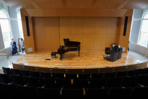 A Steinway piano purchased especially for Seacobeck's Flex Event Space, thanks to a gift from a generous donor, allows the room to double as a small performance venue. Photo by Suzanne Carr Rossi.