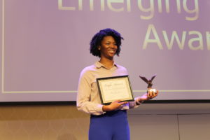 Junior Sha'Lelia Moore received the Prince Woodard Emerging Leader Award. Photo by Kayla Zegada.