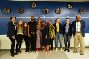 The family of Dr. Venus Jones and UMW students who worked on the display. From left to right: Timbila Kabre, Jamie Van Doren, Logan Kurtz, Meredith Whitties, Venus Russell Whitties, Vicki Jones-Whitties, Yvette Wright, Kelly Pedigo, Jenna Gilbert and Albert Jones III. Photo by Suzanne Carr Rossi.