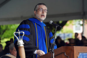 Chief of Staff and Professor Jeff McClurken introduced 1995 alumna Sheila Shadmand, who gave the Commencement address. Photo by Suzanne Carr Rossi.