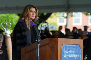 Mary Washington alumna Sheila Shadmand '95, a partner with the Jones Day law firm, offered congratulatory remarks to the Class of 2022 in her Commencement address. Photo by Suzanne Carr Rossi.