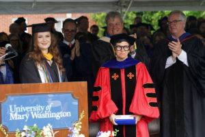 Associate Professor of Historic Preservation Christine Henry was presented with the Mary W. Pinschmidt Award by Hannah Iezzi '22. The honor is the only faculty award decided by the graduating class. Photo by Suzanne Carr Rossi.