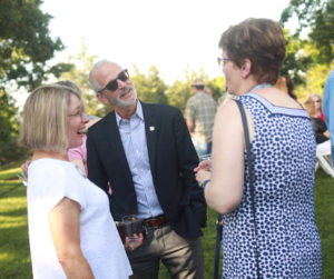 President Paino and wife Kelly chat with alums at one of several welcome gatherings at Brompton. Photo by Karen Pearlman.