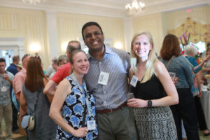 Kelly Wolff Applegate '06, Jay Sinha '07 and guest sampled Virginia wine, beer and ciders at a tasting at the Jepson Alumni Executive Center. Photo by Karen Pearlman.