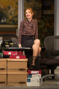 At Mary Washington, Austin designed costumes for Leslye Headland's workplace satire, 'Assistance.' In the photo: Madeleine Dilley ’17. Photo by Geoff Greene.