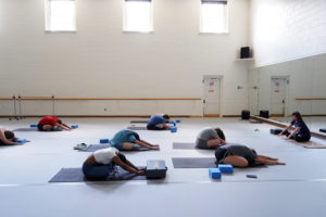High school students who attended UMW's weeklong residential Summer Enrichment Program got a taste of college life. A 'Breathe and Flow' exercise class was among enrichment activities. Photo by Suzanne Carr Rossi.