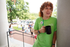 Randolph Hall RA Max Steinbaum, a sophomore, is ready to help first-year students adjust to college life. Photo by Suzanne Carr Rossi.