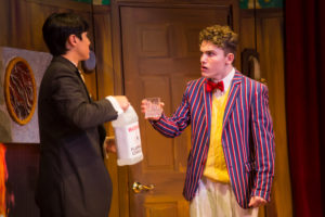 Juniors Nathaniel Huff (left) and Seth Drenning ’24 star in 'The Play That Goes Wrong.' Photo by Geoff Greene.