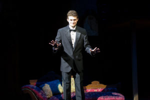 Senior Ethan Pearson stars in 'The Play That Goes Wrong.' Photo by Geoff Greene.