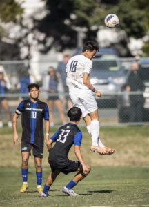 Abel Luwis (18) shows off his technique during the UMW men's soccer game against Marymount. Photo by Tom Rothenberg.