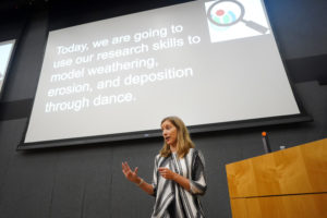 Assistant Professor of Education Melissa Wells explains to Spotsylvania Rising Scholars students how the arts can complement STEM lessons. Photo by Suzanne Carr Rossi.