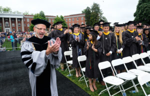 Paino cheers for another class of graduating seniors during Commencement in May.