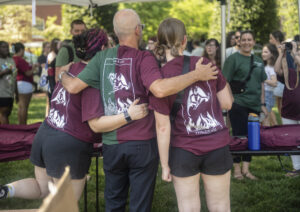 UMW President Troy Paino showed his support for both teams in a specially made Devil-Goat Day T-shirt. Photo by Tom Rothenberg.