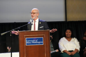 UMW President Troy Paino expressed his pride and gratitude to all the Eagle Award winners and nominees for their dedication to making the University of Mary Washington campus a better place. Photo by Suzanne Carr Rossi.