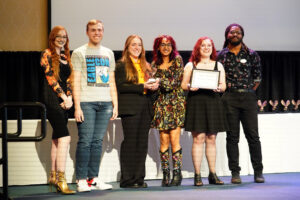 Members of the Eagle Con Committee pose with Assistant Director of Student Activities and Engagement Michael Middleton (far right). The Eagle Con Committee won the Outstanding New Club Award at this month's Eagle Award ceremony. Photo by Suzanne Carr Rossi.