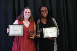 Hannah Harris (left) and Abigail Delapenha both won this year's Alumni Association Award for Outstanding Senior. Photo by Suzanne Carr Rossi.