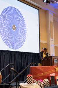 Associate Provost for Equity and Inclusion and Chief Diversity Officer Shavonne Shorter emceed UMW's fall 2023 employee appreciation luncheon. Photo by Sam Cahill.