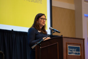 Dean of Admissions and Associate Vice President Melissa Yakabouski reports on the incoming class for fall 2023, crediting the efforts of departments all across campus. Photo by Sam Cahill.