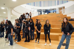 Teachers for Tomorrow participants got an up-close look at the freshly renovated Seacobeck Hall, including this two-story stadium stairs that rise through the center of the building. Photo by Suzanne Carr Rossi.