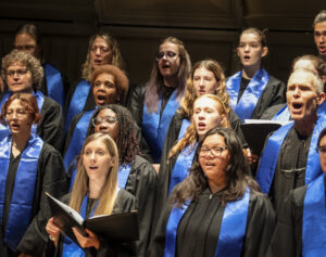 UMW students, staff and faculty members will join area high-schoolers and Fredericksburg-area community members for the Two Roads Diverged: Fall Choral Concert on Sunday, Nov. 12, at 7:30 p.m. in Dodd Auditorium. Photos by Tom Rothenberg.