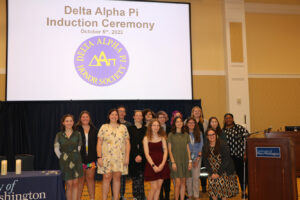 President of UMW's chapter of the Delta Alpha Pi honor society for students with disabilities, senior Adrianna Giddings (far right) has worked to increase membership. She hopes the group will continue to make accessibility on campus a priority after she graduates in May.