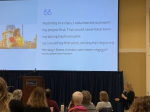 Presenter Sarah Rose Cavanagh shared real-life examples from the research she did to write her most recent book, "Mind Over Monsters: Supporting Youth Mental Health With Compassionate Challenge."