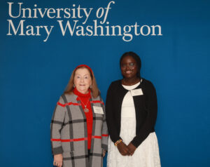 Docia Atanda '23 (right) with Kathleen Mahoney, wife of the late Distinguished Professor Emeritus of Chemistry Bernard L. Mahoney Jr., the namesake of Marilyn Shull Black's fellowship, at the 2023 Donor Appreciation Luncheon. Photo by Karen Pearlman Photography.