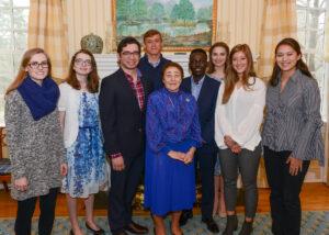 Rodgers poses with a group of UMW scholarship recipients who benefited from her generosity at the 2018 Donor Appreciation Luncheon. To date, 93 students and counting have earned awards thanks to the funding she provided.