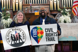 Fredericksburg Tourism Sales Manager Victoria Matthews and UMW James Farmer Multicultural Center Assistant Director Chris Williams are the “dynamic duo” that spearheaded the Fredericksburg Civil Rights Trail - 'Freedom, A Work in Progress -project and worked to get it added to the U.S. Civil Rights Trail. Photo by Suzanne Carr Rossi.