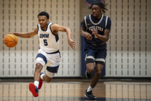 Donations on Mary Wash Day to Friends of Athletics or to a specific sports program provide critical support to help enhance the UMW student-athlete experience, supporting recruiting, professional development and training, team travel, athletic facilities, equipment and uniforms, and more. Here, senior UMW Men's Basketball guard Cameron McCravy holds off a player on the opposing team. Photo by Tom Rothenberg.