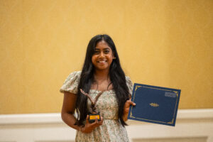Kushi Constance, a dedicated student leader in service, received the Elizabeth M. Baumgarten Service Award and the Clara Boyd Wheeler Outstanding Community Service Program Award for her leadership and coordination of MLK Day of Service. Photo by Sam Cahill