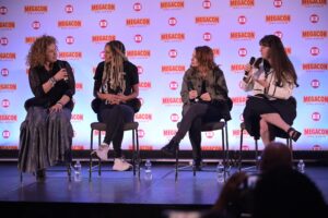 Lovitt (far right) on a panel with sci-fi actresses (from left) Alexa Kingston, Michelle Hurd and Felicia Day. Photo credit: FanExpo.