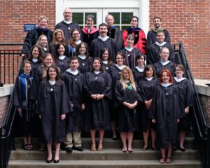 Lovitt (fourth row, second from right) with Department of Historic Preservation faculty members and classmates before Commencement in 2015. Photo courtesy of Maggie Lovitt.