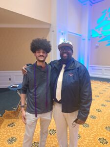 UMW senior Owen Chong poses with James Farmer Multicultural Center Assistant Director Chris Williams. The two met on a Zoom meeting, and a casual visit to the JFMC turned into a college career.